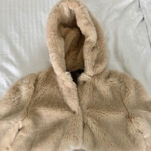 zara faux fur jacket with fur hood